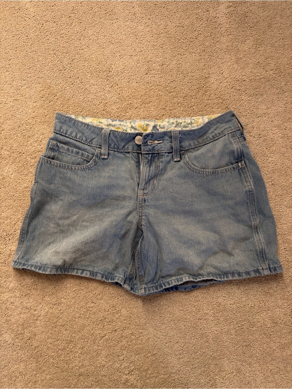 Hollister Light Blue Denim Low-Rise Baggy Fold-Over Shorts